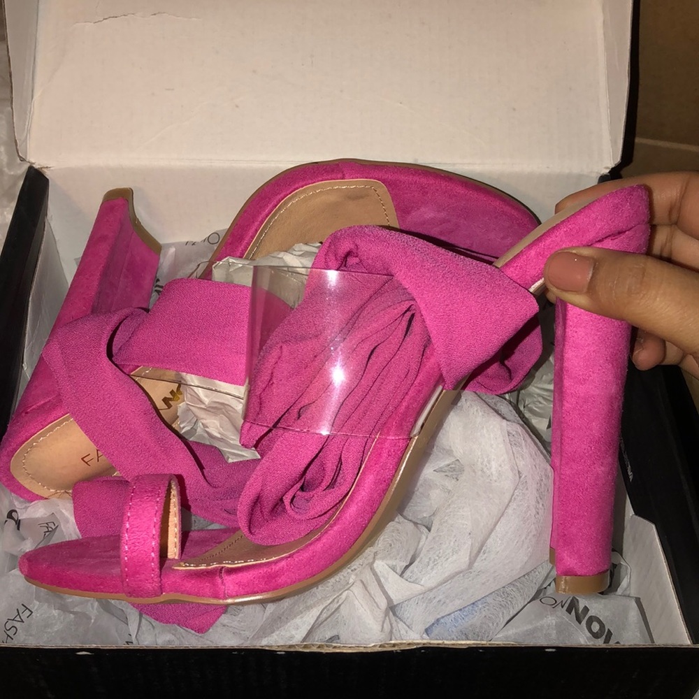 Pink strap up heels